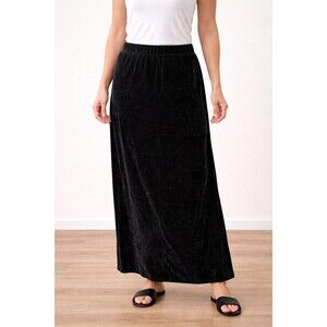 Elementz Large Black Velvet Maxi Skirt Elastic Waist Velour